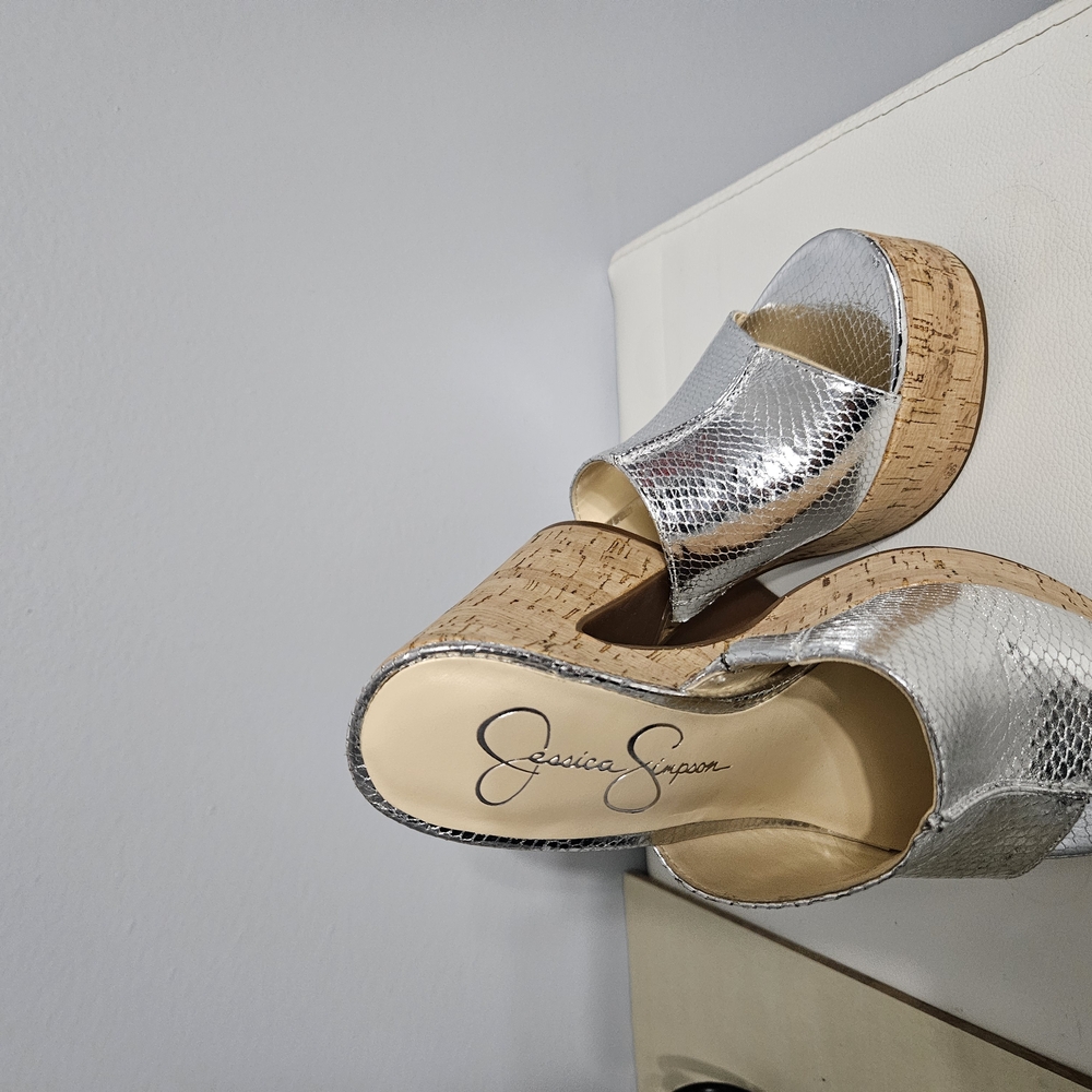 Jessica Simpson Silver Mules with Textured Finish
